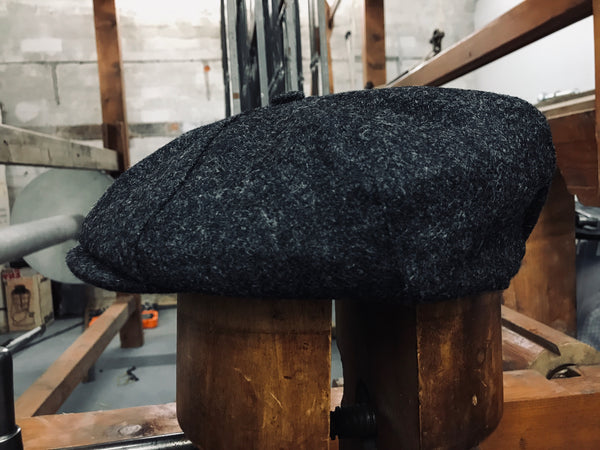 Windover Baker Boy Charcoal Grey Flat Tweed Cap on Display